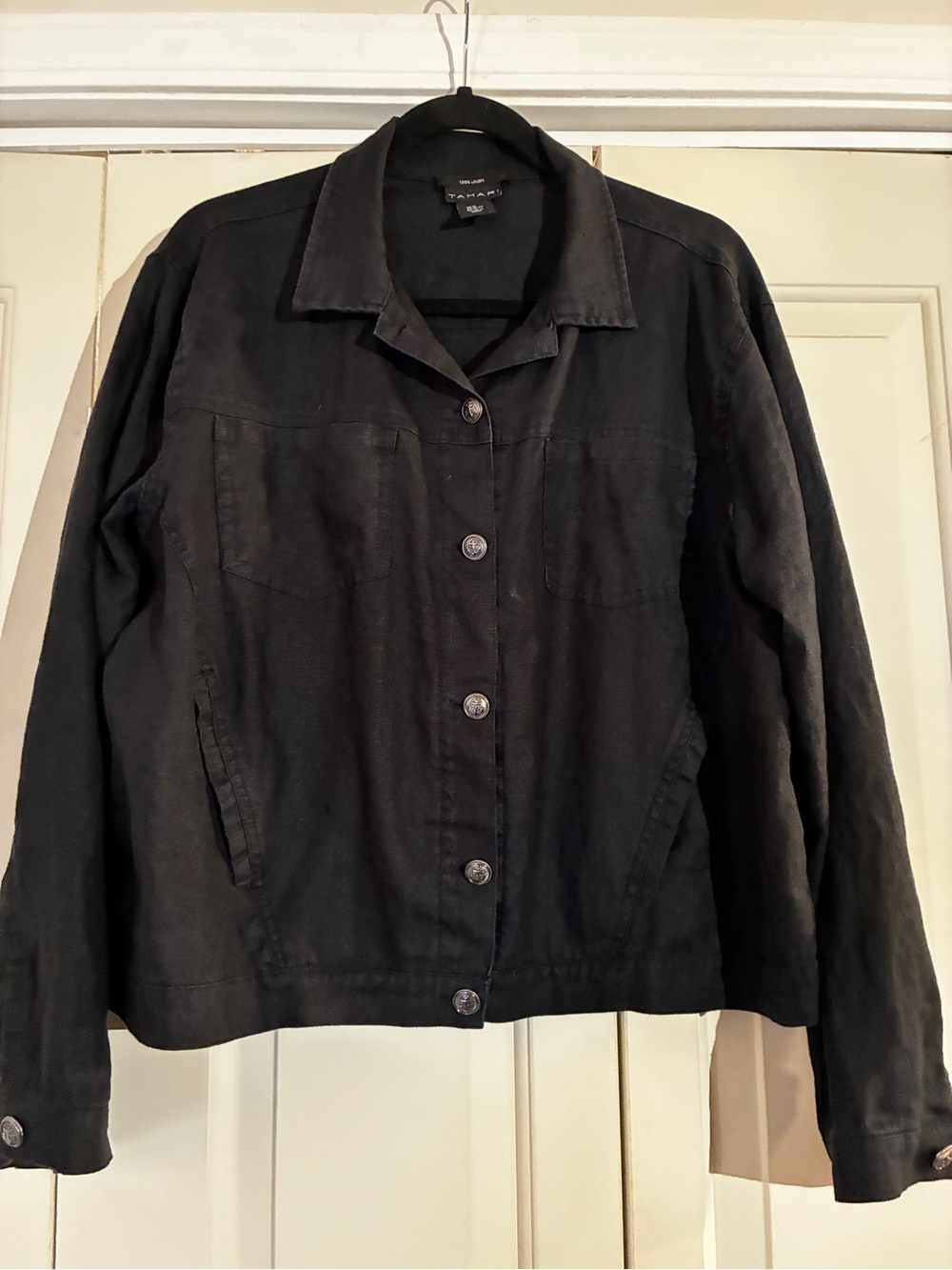 Tahari Black Button-Front Jean Jacket
